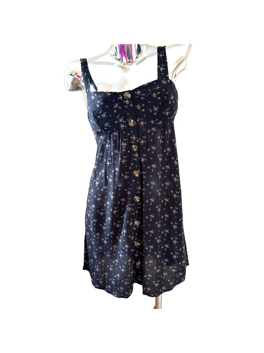 American Eagle Babydoll Dress Women’s S Dark Floral Smocked Back Whimsigoth